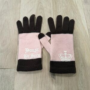 Juicy Couture Pink and Black Gloves with Crown Design